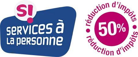 Logo services à la personne, réduction 50% d'impôt.