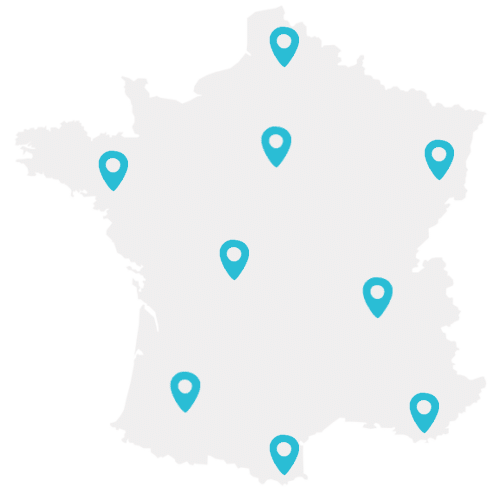 Carte de France avec marqueurs de localisation